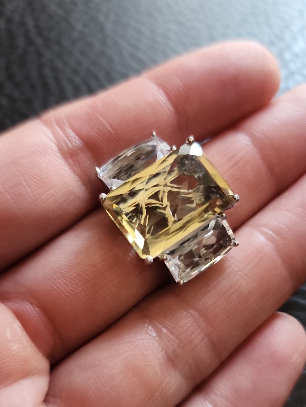 Carole Brodie Sterling Silver Canary Yellow & Clear Quartz Ring - Size 7